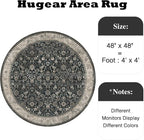4ft Round Black Beige Vintage Floral Washable Rug - Image 2
