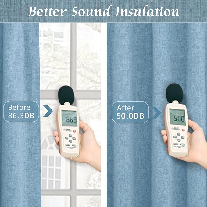 Blue 100% Blackout Linen Window Curtains - Image 5