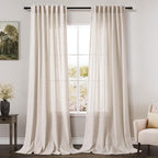 Extra Long Curtain 102 inches Long 2 Panels Set Back Tab Beige Drapes by Nanspring