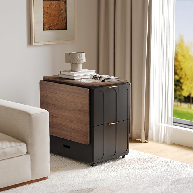 ModernMate 3-in-1 Folding Desk & File Cabinet, Fluted Multi-Storage Workspace - Image 7