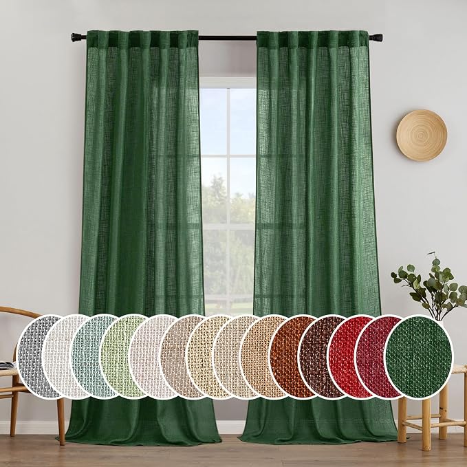 MIULEE Emerald Green Linen Curtains 52x96 Inch Long by MIULEE