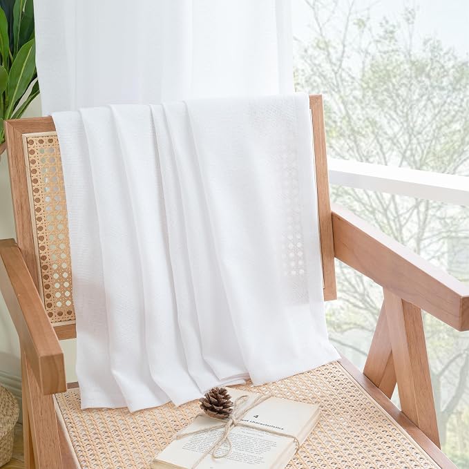 Extra Long White Linen Semi Sheer Curtains 90 Inch Length 2 Panels | Light - Image 8