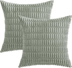 MIULEE Euro Sham Corduroy Decorative Throw Pillow Covers 24x24 Grey Green | - Image 6