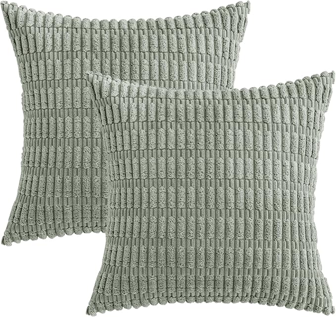 MIULEE Euro Sham Corduroy Decorative Throw Pillow Covers 22x22 Grey Green | - Image 6