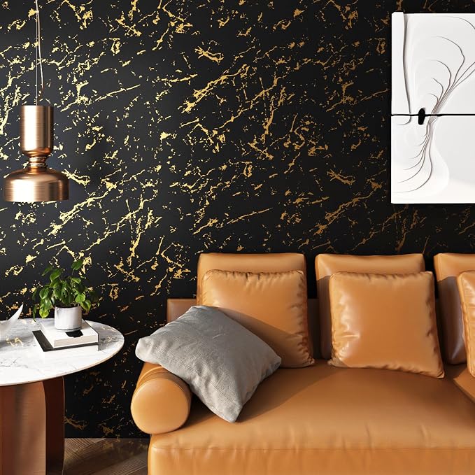 FunStick 36"x200" Wide Gold Black Peel and Stick Wallpaper - Image 2