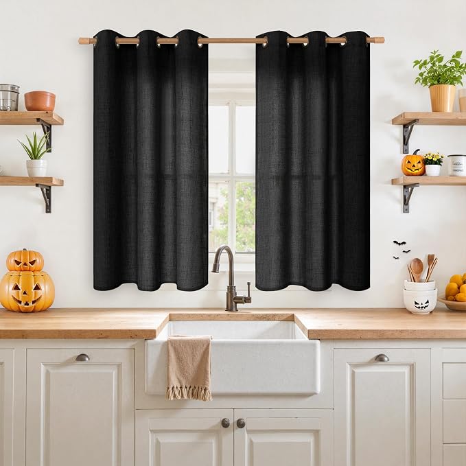 YoungsTex Black Linen Curtains 48 Inch Length - Image 2