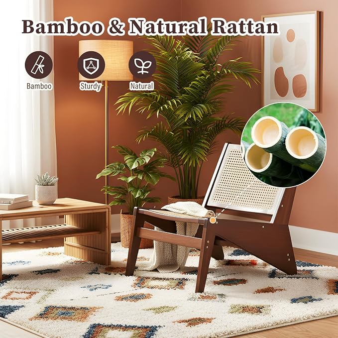 Furlide Rattan Chair 2Pcs, Mid-Century Accent Chair, Rattan Lounge Chair - Image 8