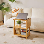 Aibiju Wooden Night Stand with Open Shelf, Nightstand with Solid Wood Legs - Image 2