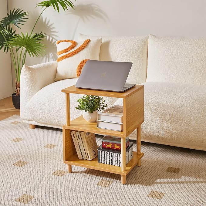 Aibiju Wooden Night Stand with Open Shelf, Nightstand with Solid Wood Legs - Image 2