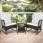 LEVELEVE 3pcs Modern PE Wicker Outdoor Rocking Chairs & Glass Table Set - Image 6