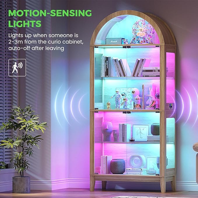 HNEBC Arched Display Case with RGB Lights, LED Curio Cabinet with Shelf - Image 4