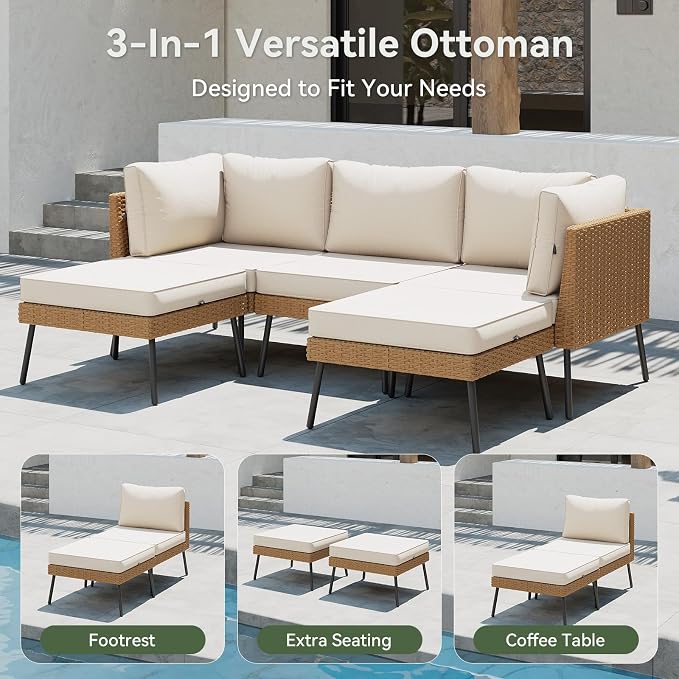 Aoxun 6 Piece Patio Furniture Set, 6 Seats Outdoor Sectional Sofas - Image 5