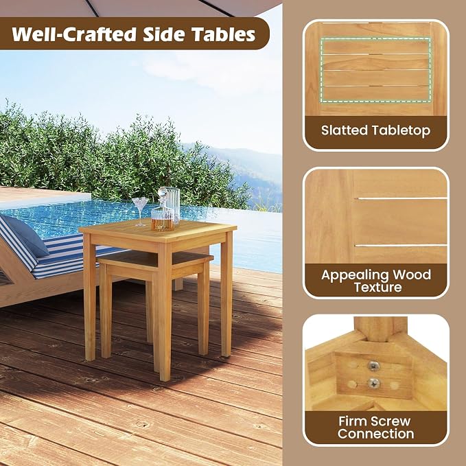 Tangkula 2 Pieces Patio Nesting Table, Teak Wood Outdoor Space Saving Design - Image 8