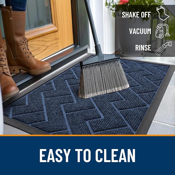 OLANLY Front Door Mat Outside 47x17, All-Season Absorbent Rubber Doormat | Blue - Image 6
