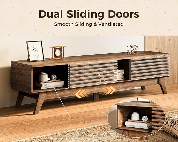 AODK 70.8" TV Stand for 55"/65"/75" TVs, Mid-Century Modern Fluted - Image 4