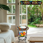 Cinnvoice Outdoor Side Table Round Small Mosaic Patio Accent Indoor End Plant - Image 8