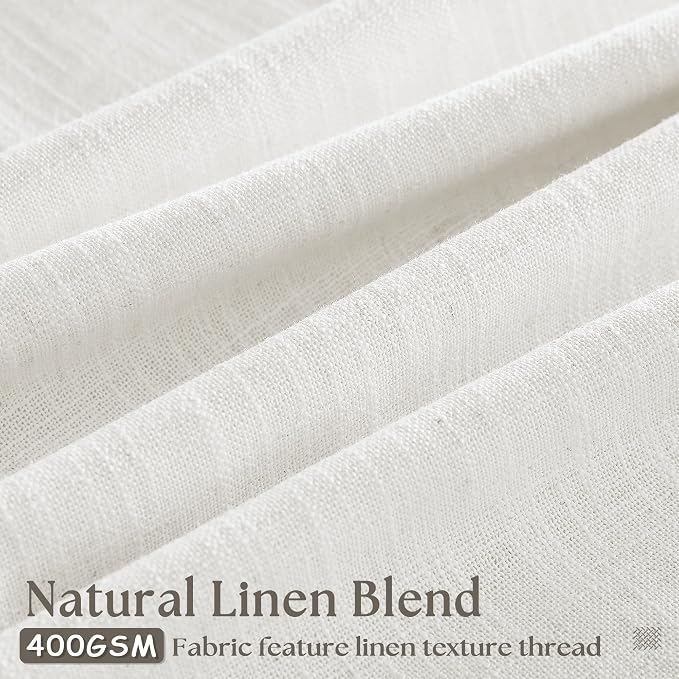 90 Inches Long Linen Curtains 60 Inch Width Pinch Pleated Beige White | Ivory - Image 2