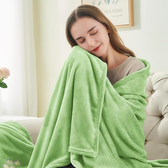 BEDELITE Fleece Blanket Soft Plush Queen Bed Blanket Grass Green 90"x90" | - Image 4