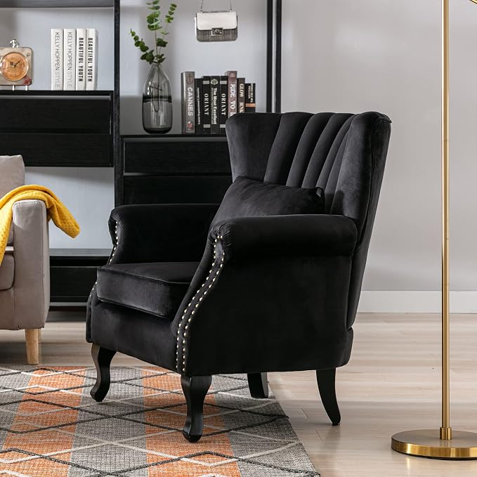 Mid-Century Modern Accent Chair Velvet Armchair Tufted Wingback Santa Club - Image 7