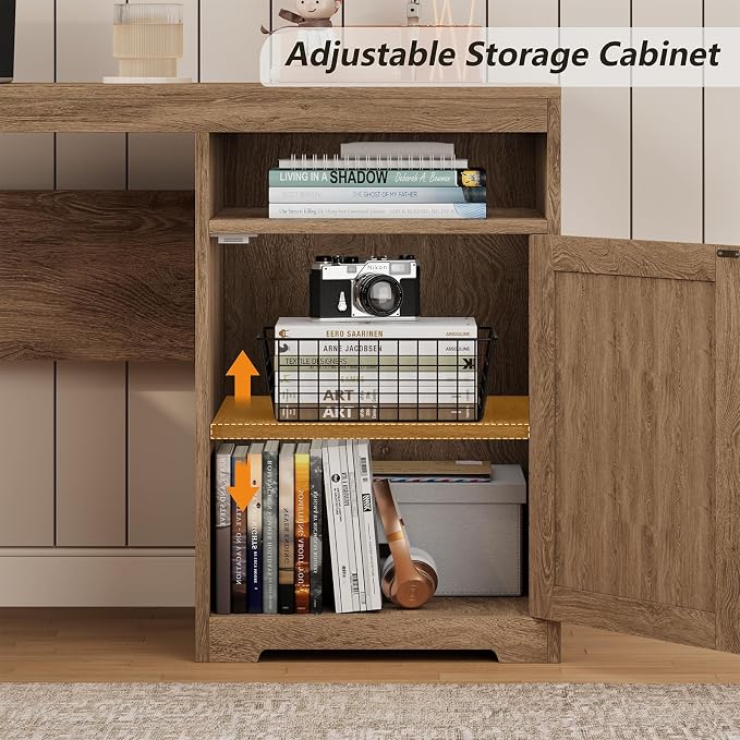YOMILUVE 63" Farmhouse L Shaped Executive Desk - Image 6