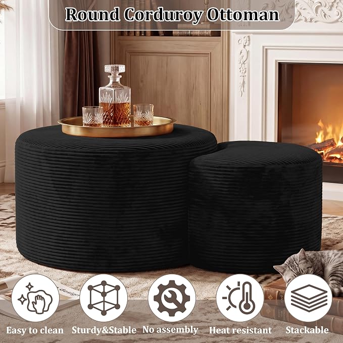 BSHOMGI Boneless Ottoman Nesting Coffee Table Set of 2, Corduroy Soft Foot Rest - Image 6