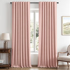MIULEE 100% Blackout Linen Curtains 42 x 96 Inch Blush Pink 2 Panels | Thermal by MIULEE