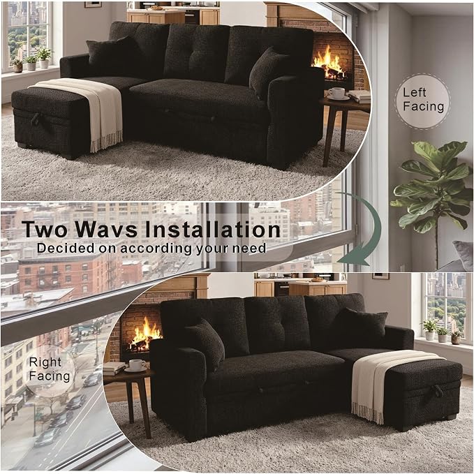 L Shaped Sectional Couch with Storage and Pull Out Bed, 3 Seater Sleeper Sofas - Image 8