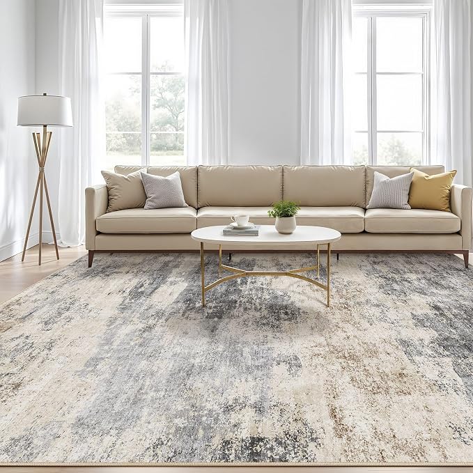 LOONGRUG 7x9 Area Rug Washable Large Neutral Modern Living Room Rugs | Abstract - Image 5
