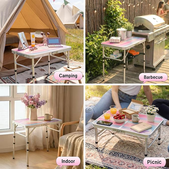 Yriuat Folding Camping Table 2ft Portable Picnic Table Adjustable Height Small - Image 6