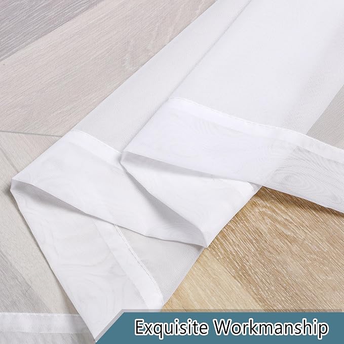 Sheer White Curtains 14 Inch Length 2 Pieces, Light Filtering Voile Cafe - Image 8