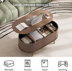 SULIVES Oval Coffee Table with Storage, Small Fluted Center Table - Image 3