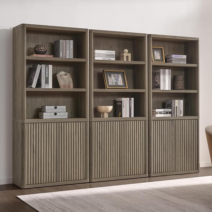 SICOTAS Book Shelf with Doors 71" Tall 6 Tier Bookshelf with Adjustable Shelves by SICOTAS