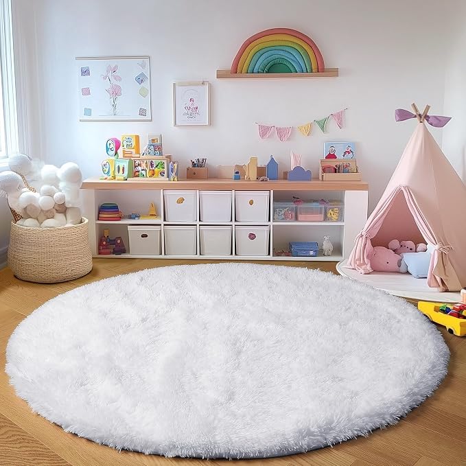 White Round Area Rugs 5ft, Soft Bedroom Circle Rug Floor Mat - Image 7