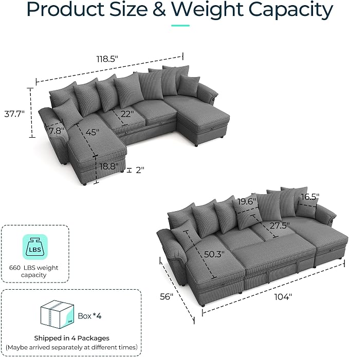 LINSY HOME Oversized Sectional Sleeper Sofa - Image 2