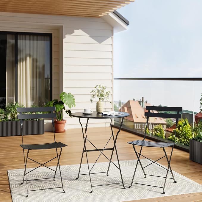 3-Piece Folding Bistro Set, Outdoor Patio Furniture Set - Image 5
