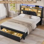 Full Bed Frame with Drawers, Hidden-Cubby & Shelves Storage Headboard with - Image 6