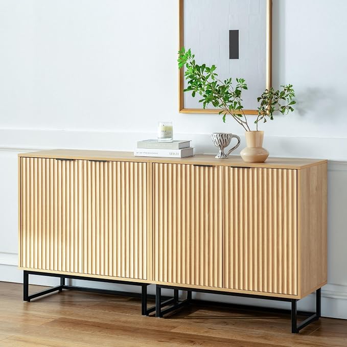 EYYTHUNG Fluted Cabinets with Storage Set of 2, Sideboard Buffet Cabinet with - Image 6