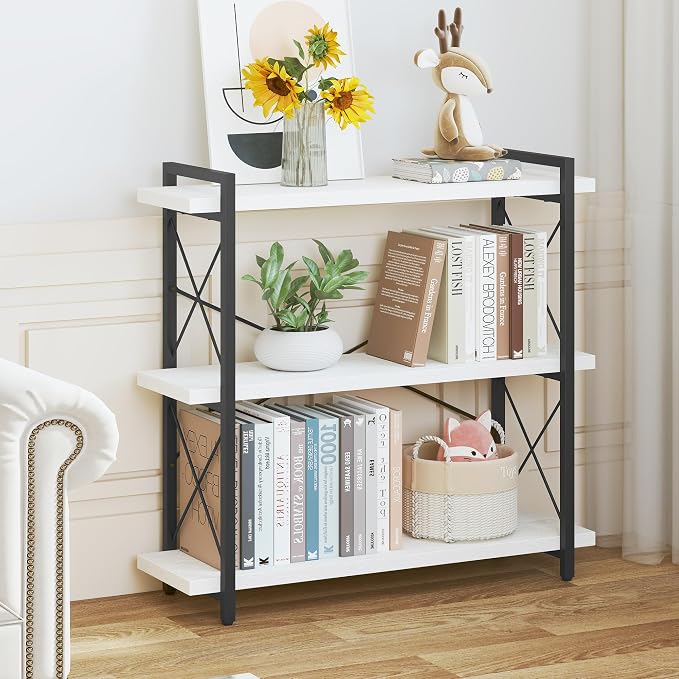 HCHQHS Bookshelf, 3-Tier Industrial Bookcase, Open Book Shelf, Freestanding by HCHQHS