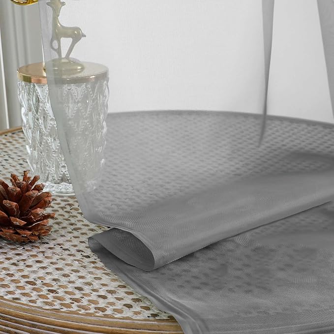 Sheer Grey Curtains, Sheer Curtains 63 inch Length 2 Panels Set, Rod Pocket - Image 7