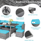 Tangkula 7 Pieces Patio Furniture Set, Outdoor Sectional Rattan Dining Sofa Set - Image 6