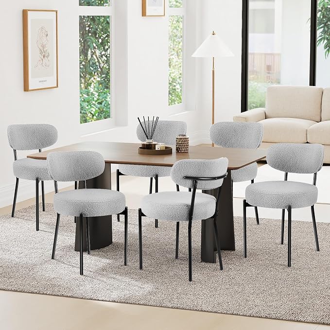 Sweetcrispy Dining Chairs Set of 6, Boucle Upholstered Modern Mid Century Round by Sweetcrispy