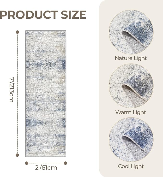 2x7 Runner Rug Non Slip, Washable Hallway Runner Rug, Nursery Room, Soft Runner - Image 2