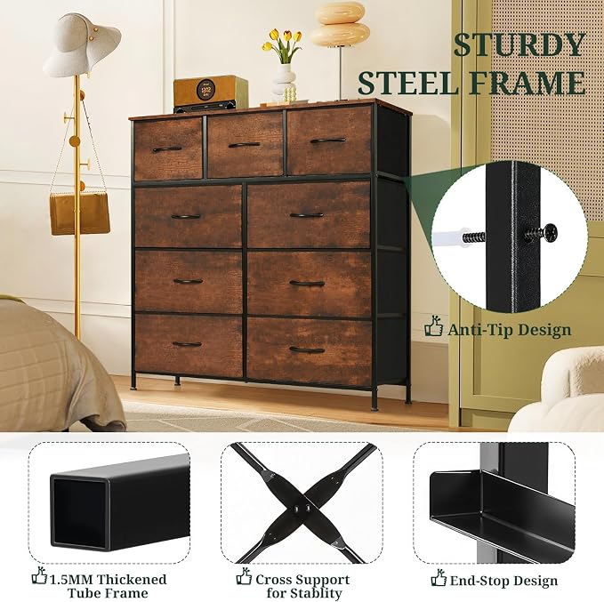 9-Drawer Dresser for Bedroom, Anti-Tip Tall Storage Organizer Chest of Drawers - Image 4