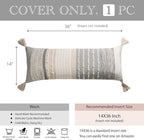 Gray Boho Lumbar Throw Pillow Cover 14x36 Grey Accent Long Body Lumbar Pillow - Image 4