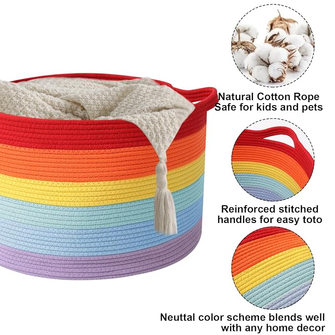 90L Large Blanket Basket, 21.7"L x 21.7"W x 13.8"H Rope Woven Baskets - Image 3