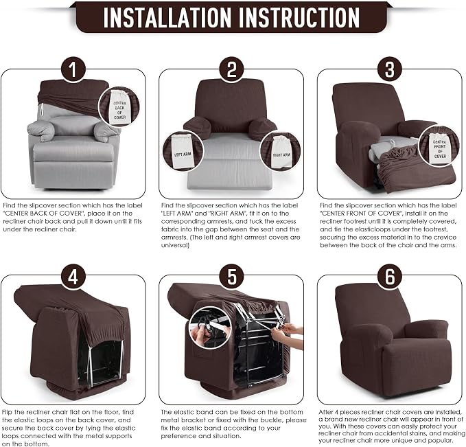 TAOCOCO Recliner Cover 4-Pieces, Recliner Stretch Sofa Slipcover, Recliner - Image 6
