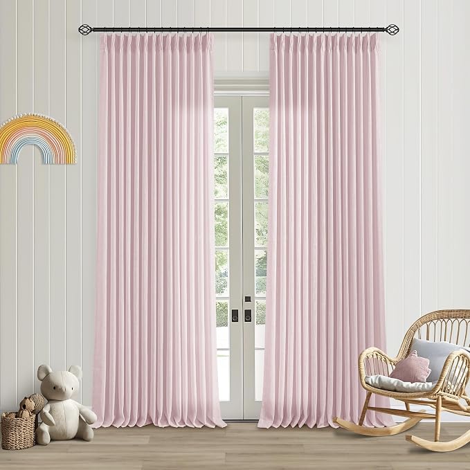 Light Pink Linen Pinch Pleat Curtains 96 Inch Length 2 Panels Set 40x96 | by Twodrapes