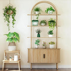 79" Tall Arched Bookshelf with Sliding Tambour Doors, Mid Century Modern Curved - Image 4