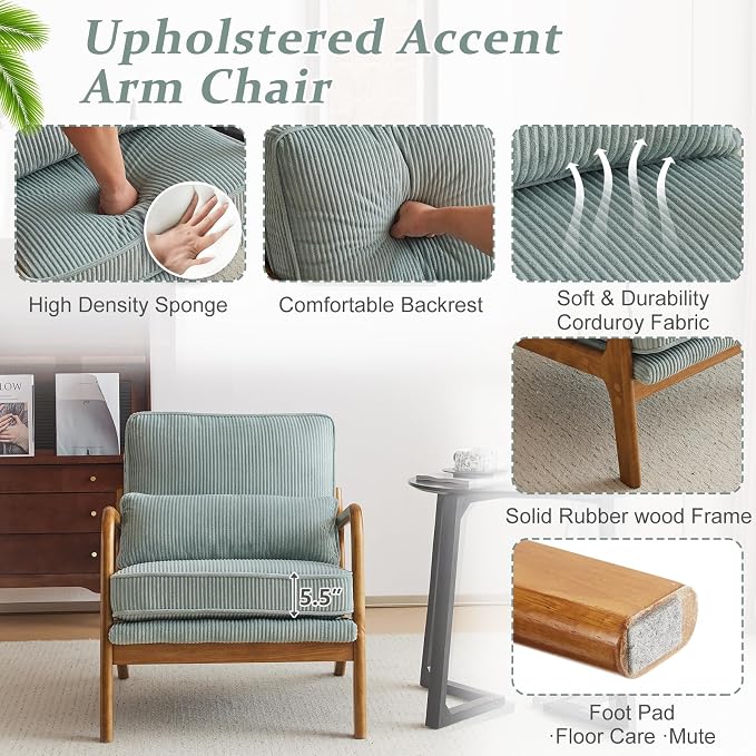 VINGLI Upgraded Premium Corduroy Accent Chair, Upholstered Arm Chair, Solid - Image 4