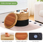 Wimarsbon Round Pouf Ottomans, Handwoven Natural Water Hyacinth Seagrass Pouffe - Image 6